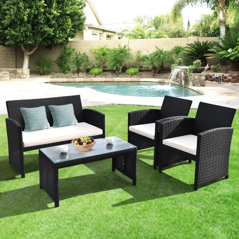 Outdoor Rattan Patio Sofa Set – Wicker Conversation Seating for Balconies and Decks