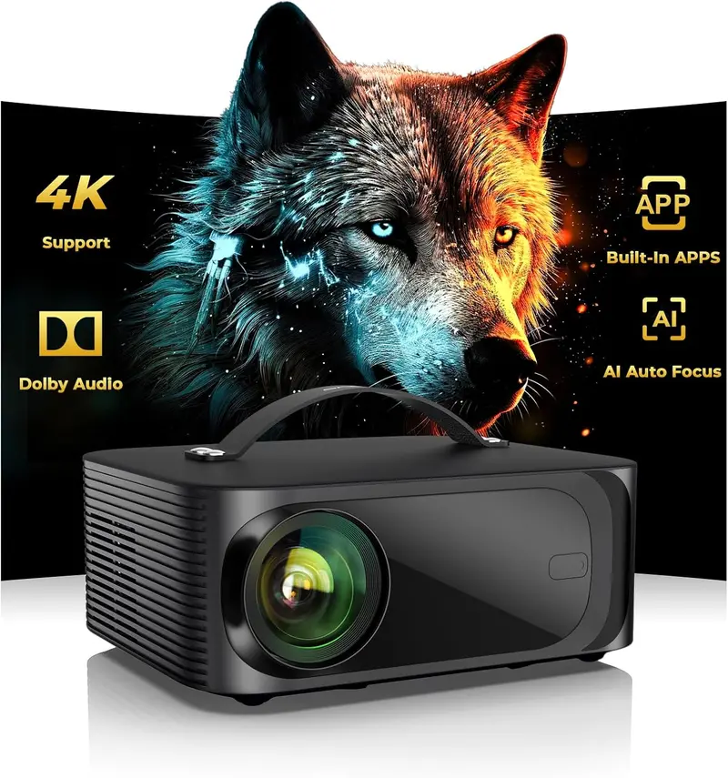 Outdoor-Ready 4K Smart Projector: AI Auto Focus, 3200 ANSI Lumens, Preloaded Streaming Apps