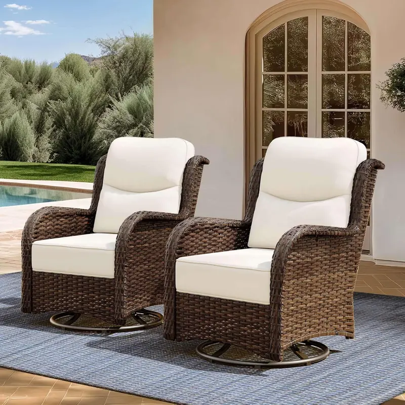 Outdoor Swivel Rocker Patio Set – 3-Piece Wicker Furniture with Thick Cushions & Side Table (Blue)