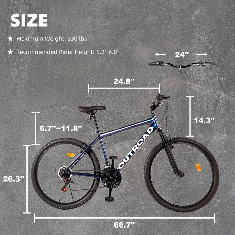 Outroad 26-Inch 21-Speed Mountain Bike – Dual Disc/V-Brake Hybrid, Adjustable Ergonomic Seat, Rapid Assembly