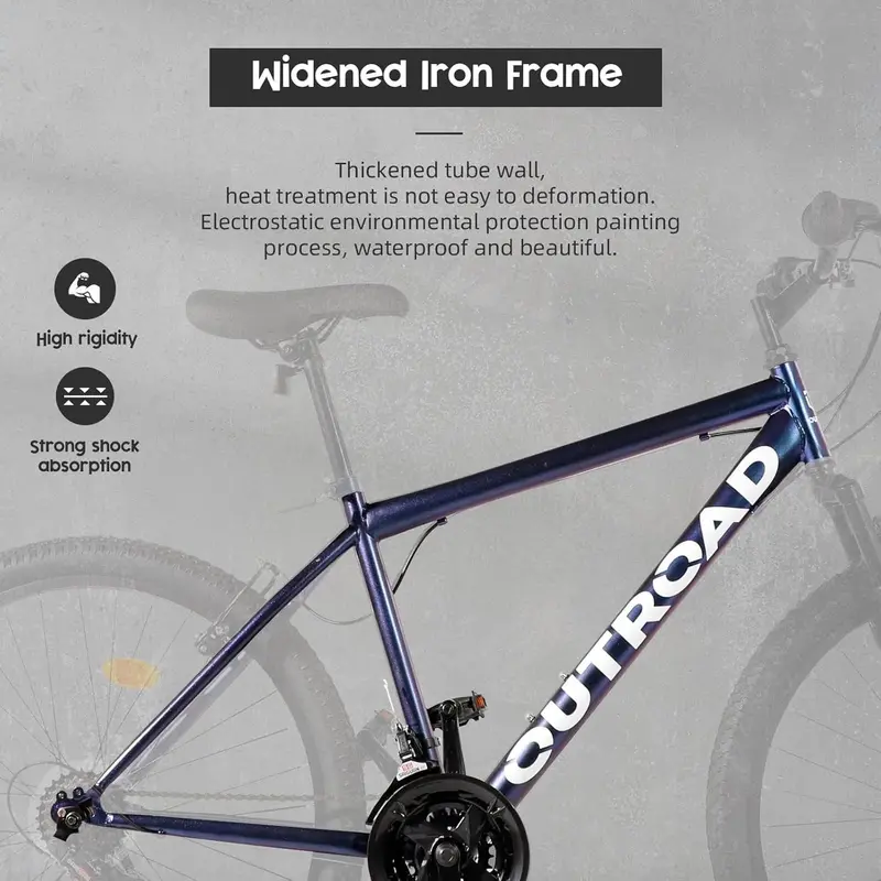 Outroad 26-Inch 21-Speed Mountain Bike – Dual Disc/V-Brake Hybrid, Adjustable Ergonomic Seat, Rapid Assembly