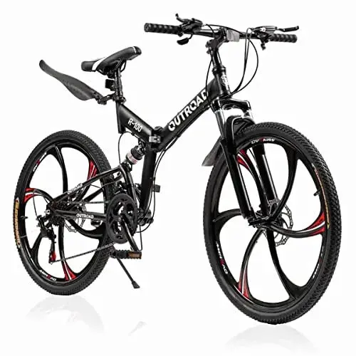 Outroad 26-Inch Folding Mountain Bike – 21-Speed, Dual Suspension, Compact Fold Design for Adults