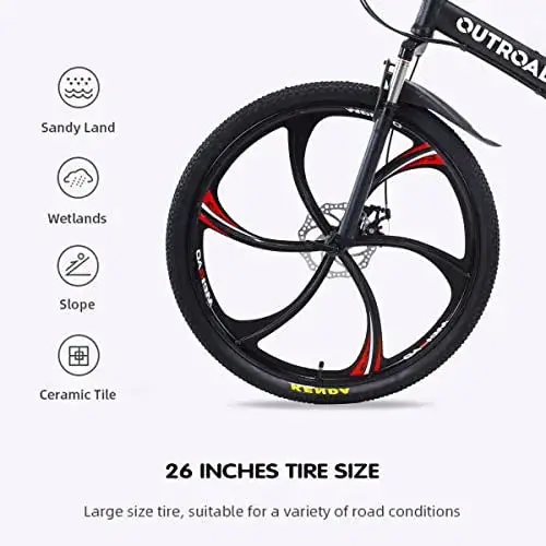 Outroad 26-Inch Folding Mountain Bike – 21-Speed, Dual Suspension, Compact Fold Design for Adults