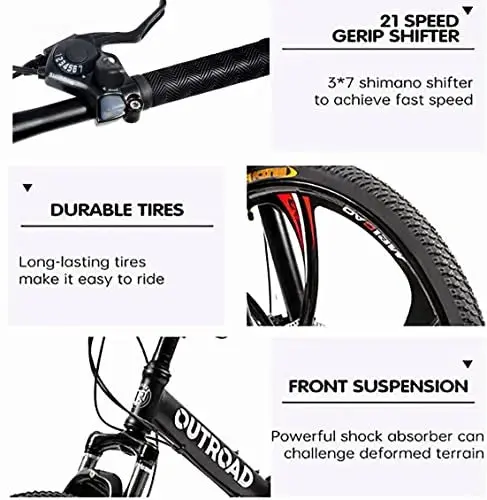 Outroad 26-Inch Folding Mountain Bike – 21-Speed, Dual Suspension, Compact Fold Design for Adults