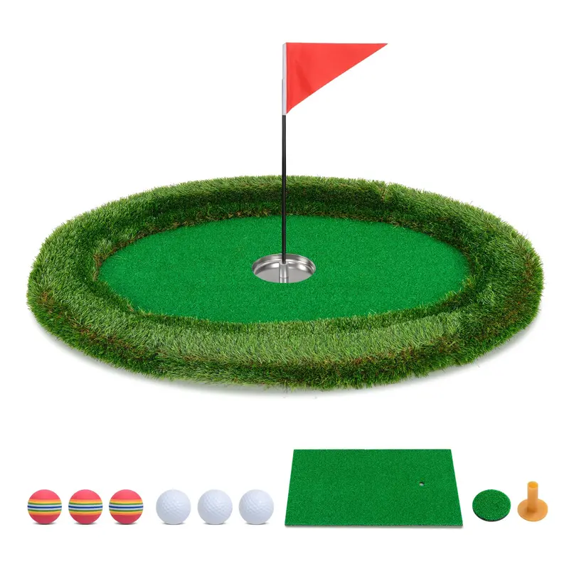 Oval Floating Pool Golf Green – Chipping Mat Kit with Hitting Surface, Balls, Flag & Tee (37.5" x 25.5")