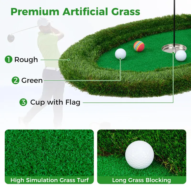 Oval Floating Pool Golf Green – Chipping Mat Kit with Hitting Surface, Balls, Flag & Tee (37.5" x 25.5") 2