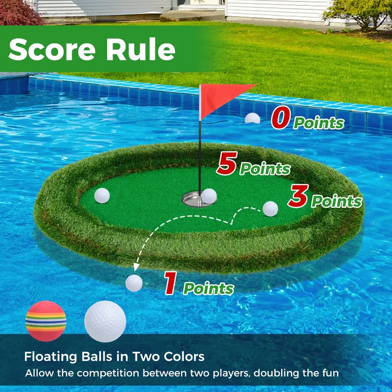 Oval Floating Pool Golf Green – Chipping Mat Kit with Hitting Surface, Balls, Flag & Tee (37.5" x 25.5")