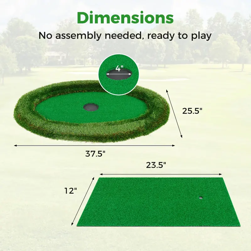 Oval Floating Pool Golf Green – Chipping Mat Kit with Hitting Surface, Balls, Flag & Tee (37.5" x 25.5")