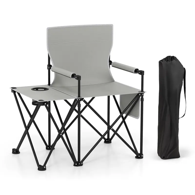 Oversized Camping Chair with Side Table – Heavy-Duty Folding Picnic Seat Featuring Dual Storage Pockets