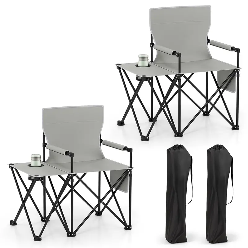 Oversized Camping Chair with Side Table – Heavy-Duty Folding Picnic Seat Featuring Dual Storage Pockets