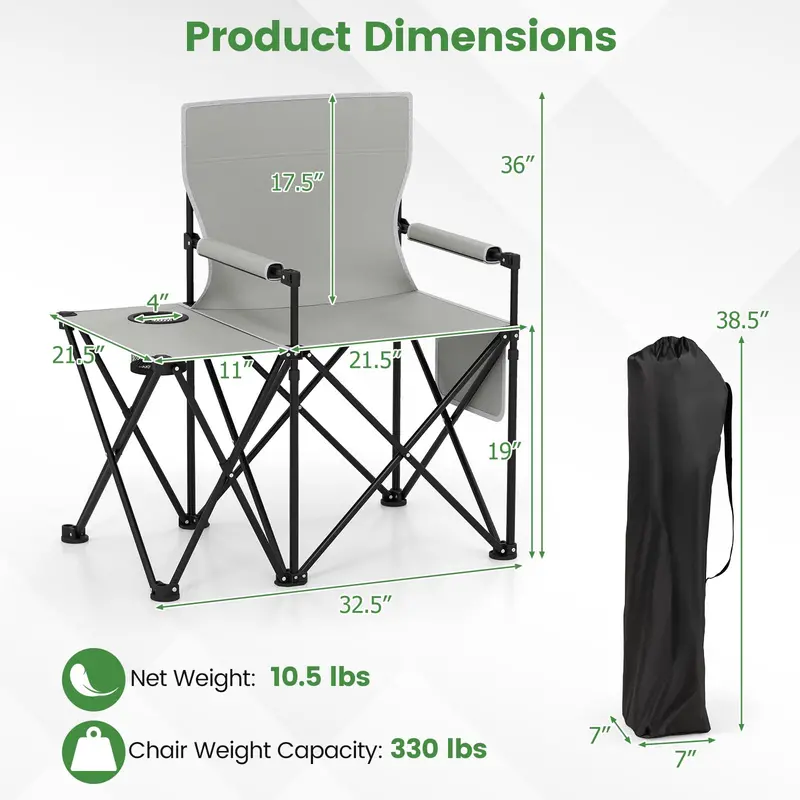 Oversized Camping Chair with Side Table – Heavy-Duty Folding Picnic Seat Featuring Dual Storage Pockets
