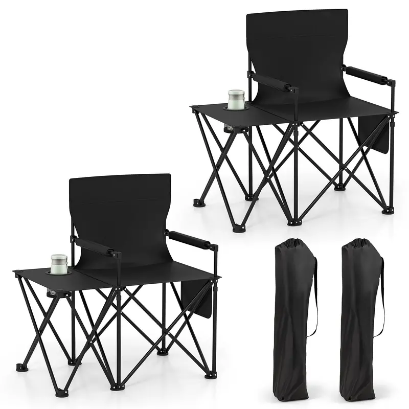 Oversized Camping Chair with Side Table – Heavy-Duty Folding Picnic Seat Featuring Dual Storage Pockets