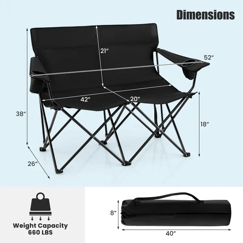 Oversized Double Camping Chair – Heavy-Duty Outdoor Loveseat for Two