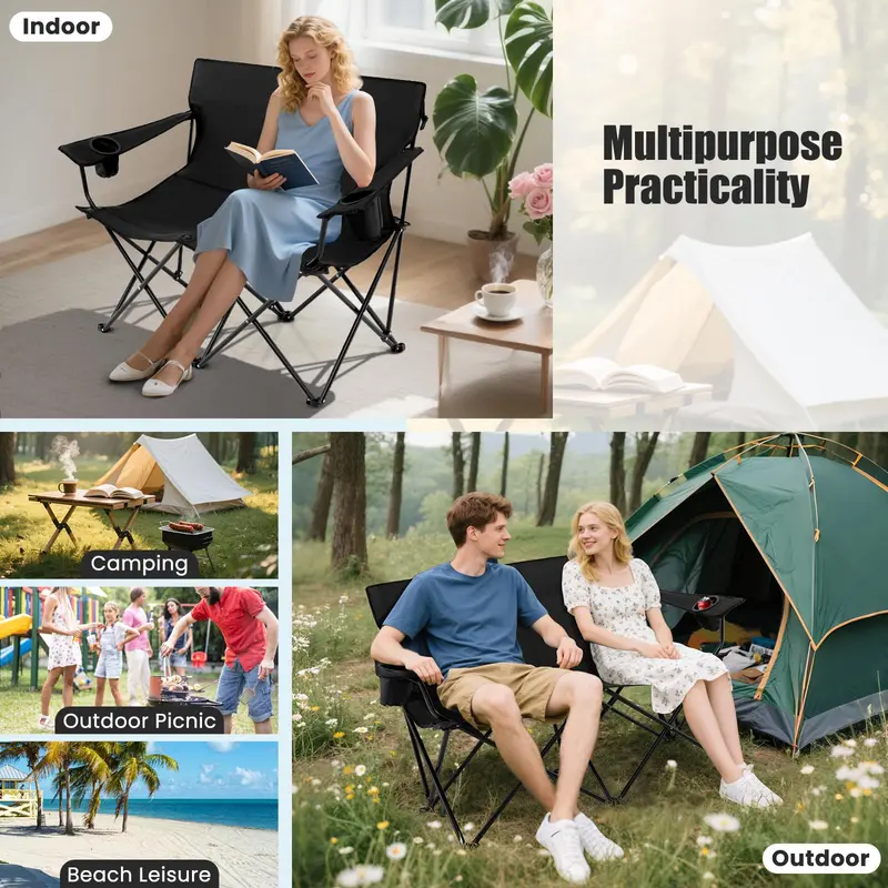 Oversized Double Camping Chair – Heavy-Duty Outdoor Loveseat for Two