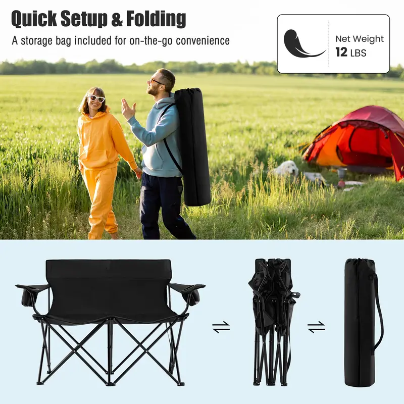 Oversized Double Camping Chair – Heavy-Duty Outdoor Loveseat for Two