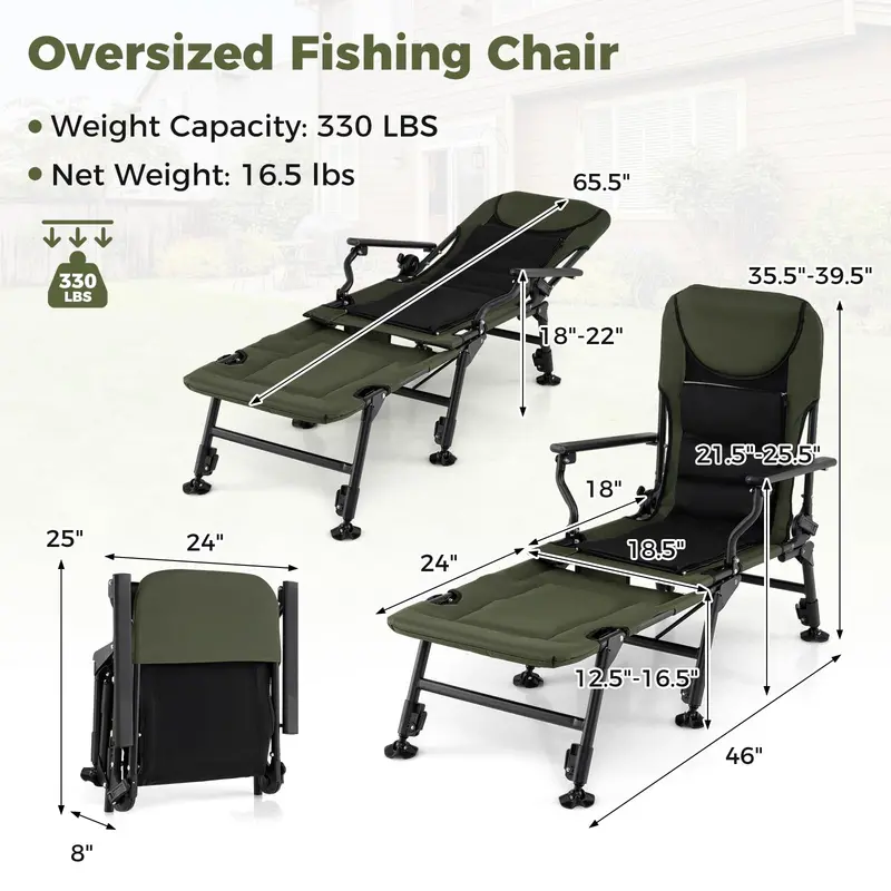 Oversized Foldable Fishing Chair for Adults Featuring Detachable Footrest 2