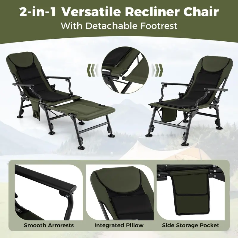 Oversized Foldable Fishing Chair for Adults Featuring Detachable Footrest
