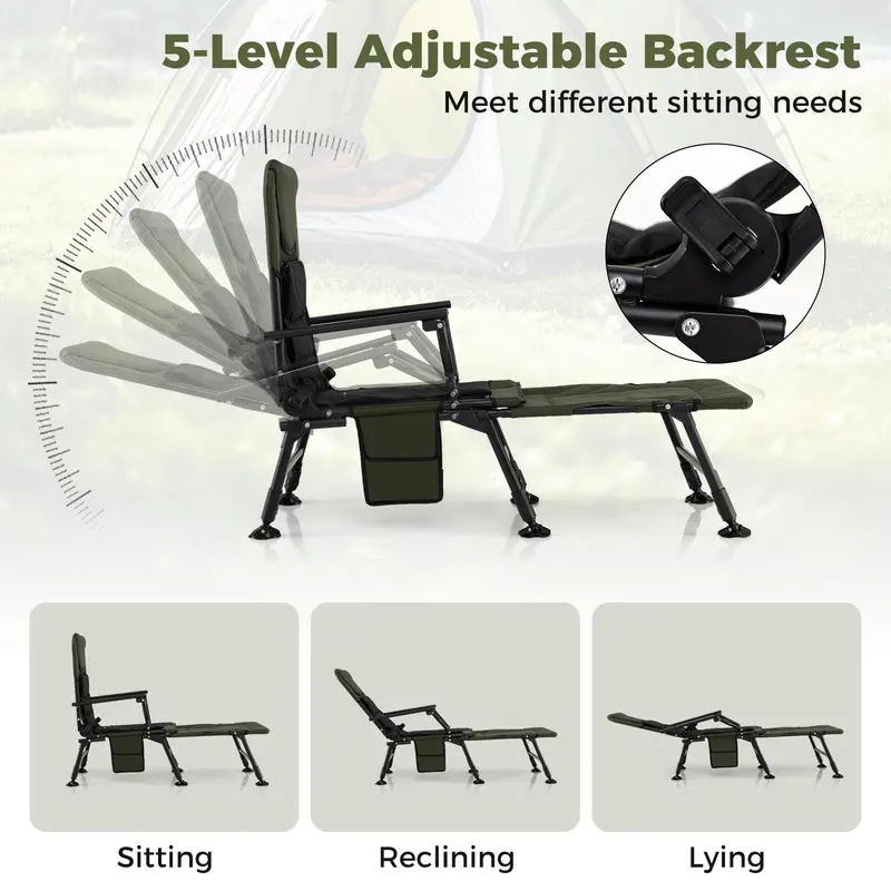 Oversized Foldable Fishing Chair for Adults Featuring Detachable Footrest