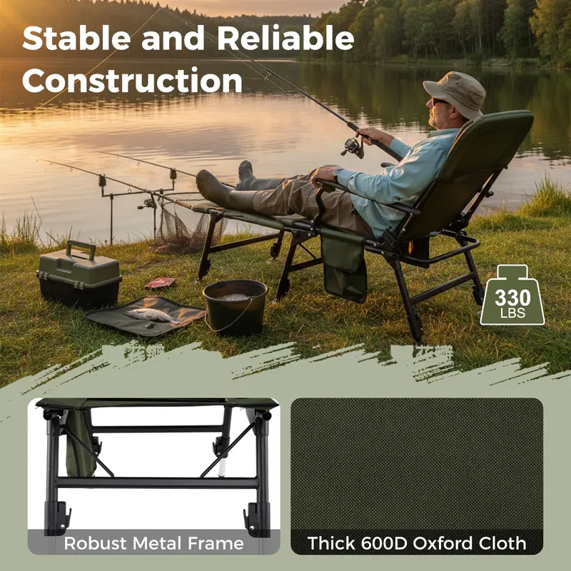 Oversized Foldable Fishing Chair for Adults Featuring Detachable Footrest