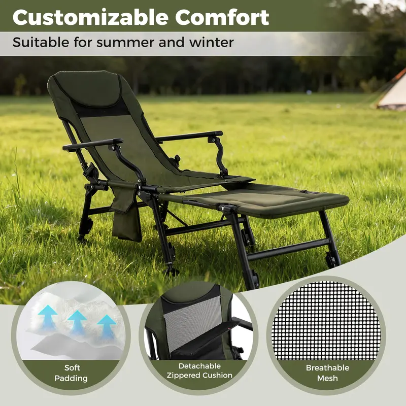 Oversized Foldable Fishing Chair for Adults Featuring Detachable Footrest
