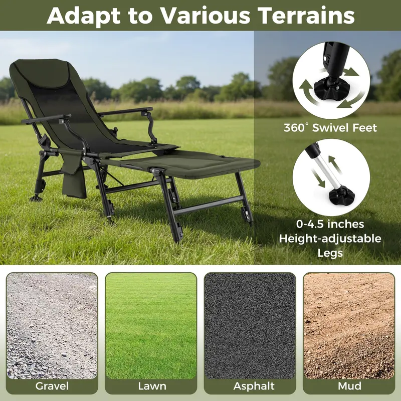 Oversized Foldable Fishing Chair for Adults Featuring Detachable Footrest