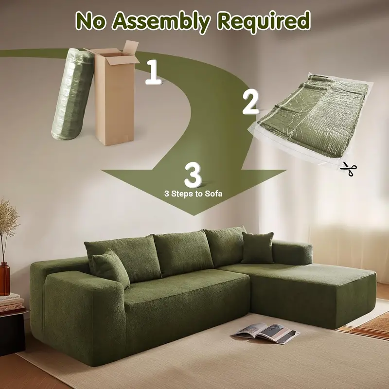 Ovios 104-Inch L-Shaped Cloud Sectional — Plush Corduroy Modular Sofa with Deep Seat, Grey (No Assembly Required)