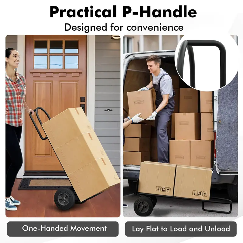 P-Handle Folding Hand Truck – Heavy-Duty Sack Barrow with 10" Dual-Bearing Wheels and Load Plate 2