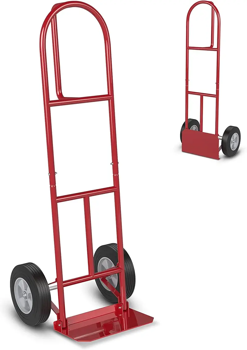 P-Handle Folding Hand Truck – Heavy-Duty Sack Barrow with 10" Dual-Bearing Wheels and Load Plate