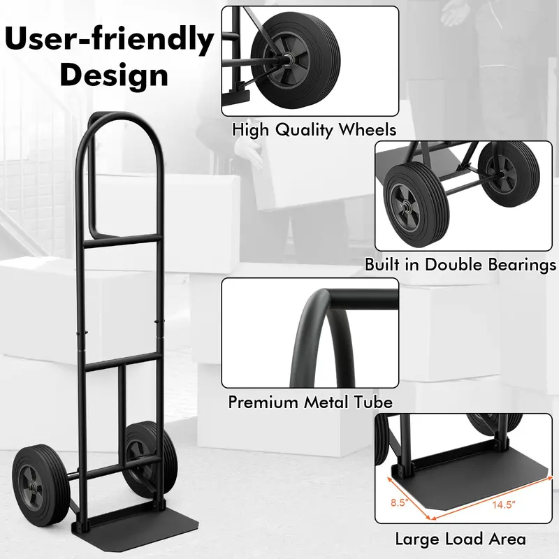 P-Handle Folding Hand Truck – Heavy-Duty Sack Barrow with 10" Dual-Bearing Wheels and Load Plate