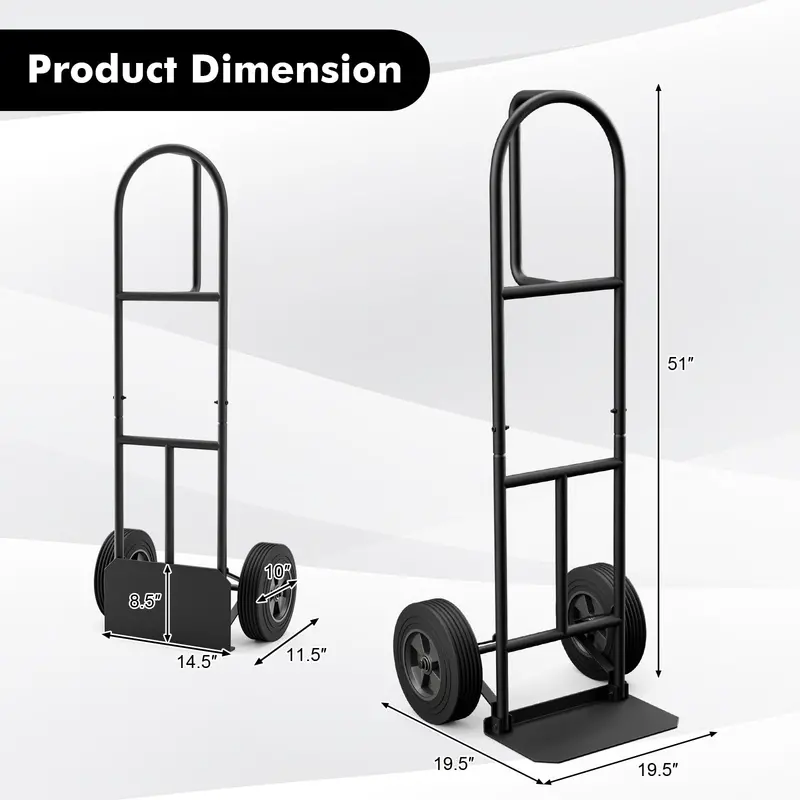 P-Handle Folding Hand Truck – Heavy-Duty Sack Barrow with 10" Dual-Bearing Wheels and Load Plate