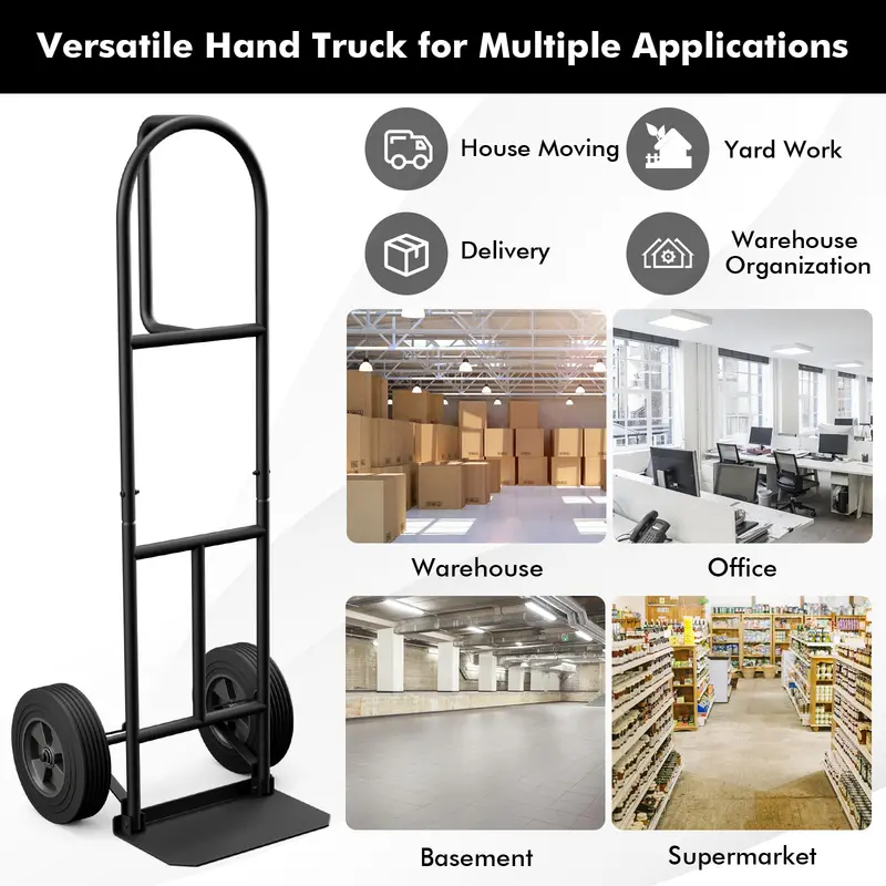 P-Handle Folding Hand Truck – Heavy-Duty Sack Barrow with 10" Dual-Bearing Wheels and Load Plate