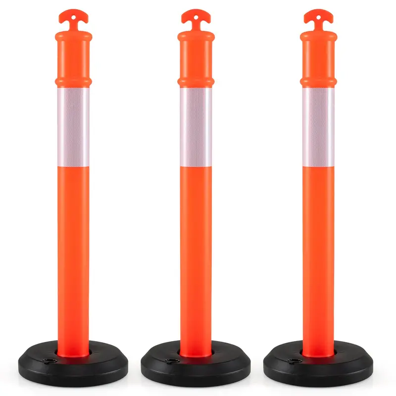 Pack of 3, 6, or 9 Traffic Delineator Posts with Weighted Fillable Base