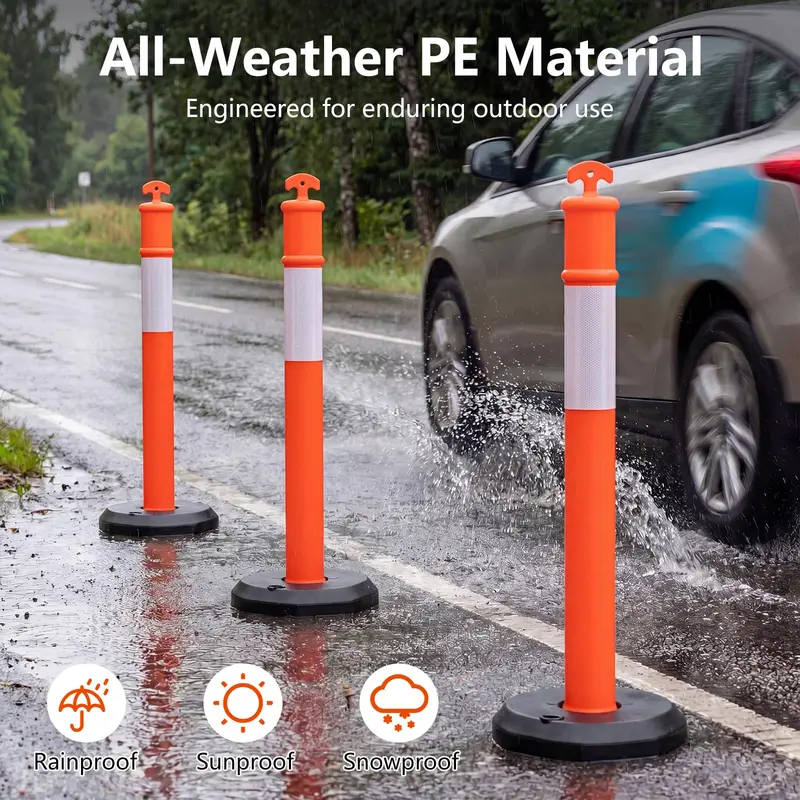 Pack of 3, 6, or 9 Traffic Delineator Posts with Weighted Fillable Base 2