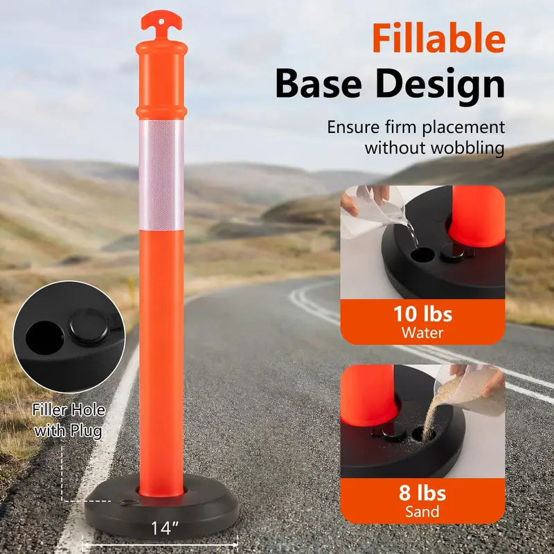 Pack of 3, 6, or 9 Traffic Delineator Posts with Weighted Fillable Base