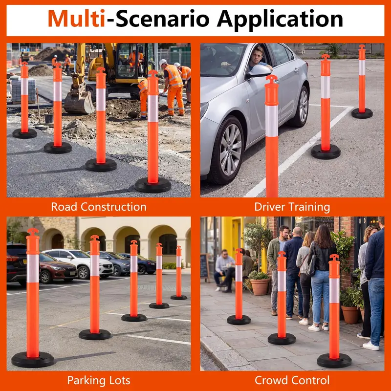 Pack of 3, 6, or 9 Traffic Delineator Posts with Weighted Fillable Base