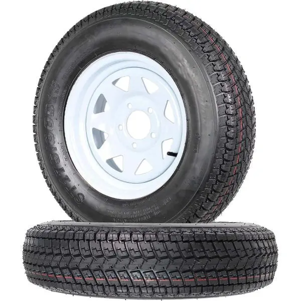 Pair of 175/80-13 White Spoke Trailer Wheels with 5-Lug Mounting & Load Range C Tires