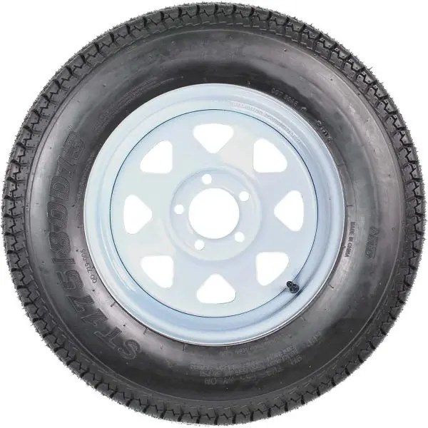 Pair of 175/80-13 White Spoke Trailer Wheels with 5-Lug Mounting & Load Range C Tires