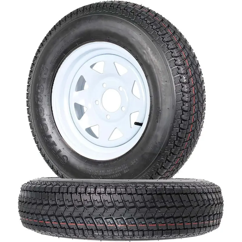 Pair of 175/80-13 White Spoke Trailer Wheels with 5-Lug Mounting & Load Range C Tires
