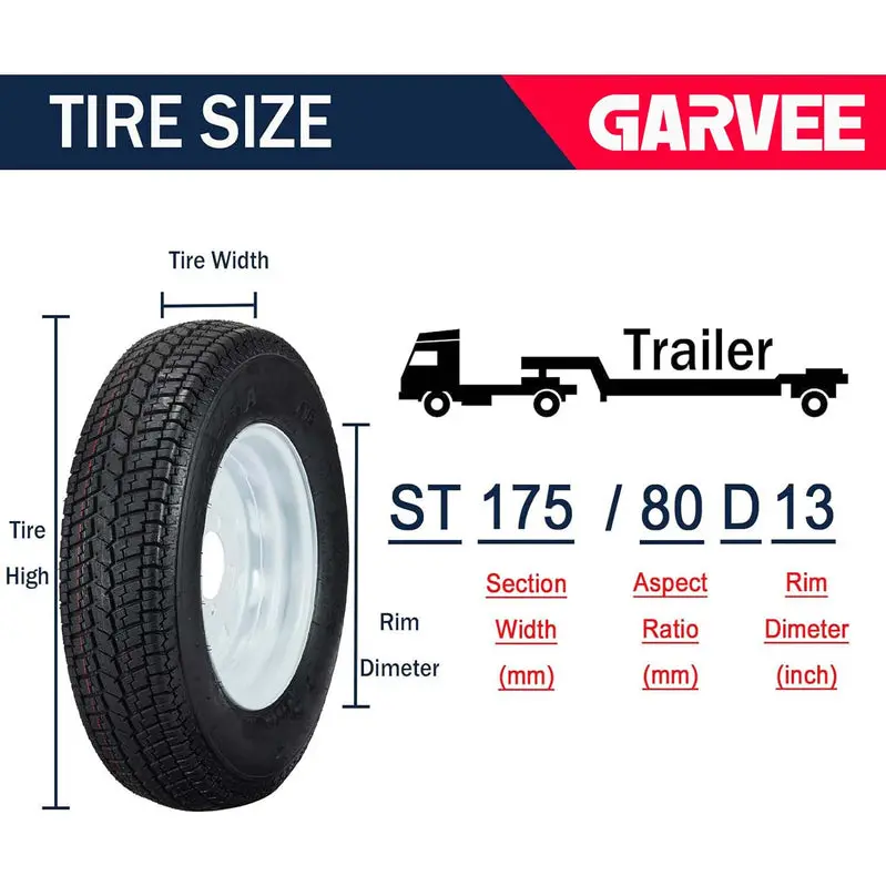 Pair of 175/80-13 White Spoke Trailer Wheels with 5-Lug Mounting & Load Range C Tires