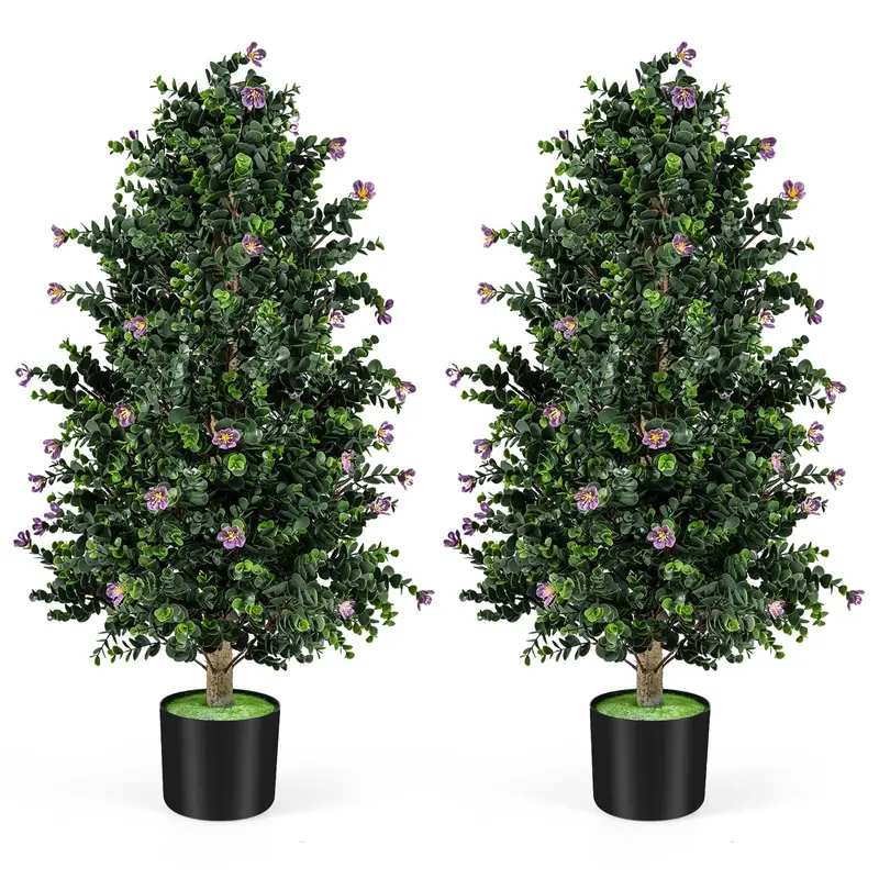 Pair of 36-Inch Artificial Cone Topiary Trees with 49 Realistic Blooms