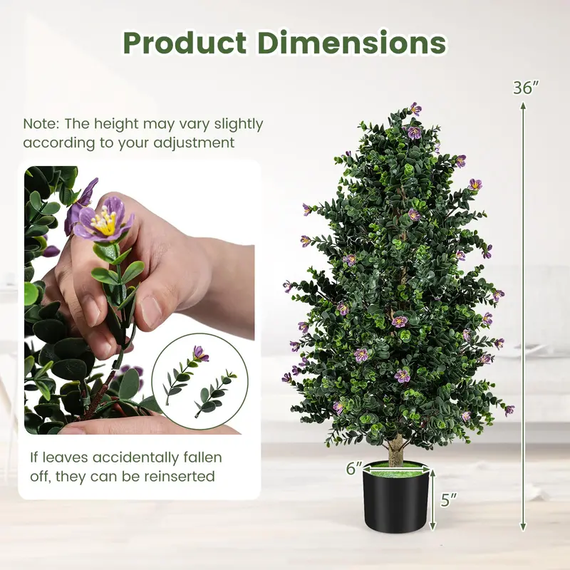 Pair of 36-Inch Artificial Cone Topiary Trees with 49 Realistic Blooms