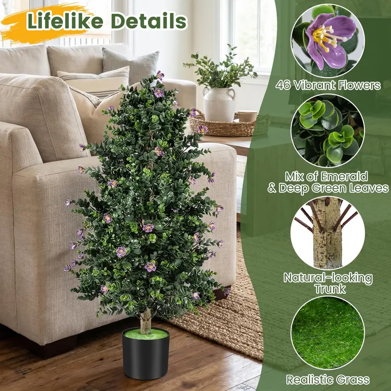 Pair of 36-Inch Artificial Cone Topiary Trees with 49 Realistic Blooms