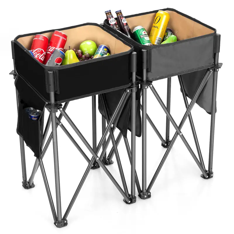 Pair of Portable Folding Camping Tables with Built-In Sink Storage 1