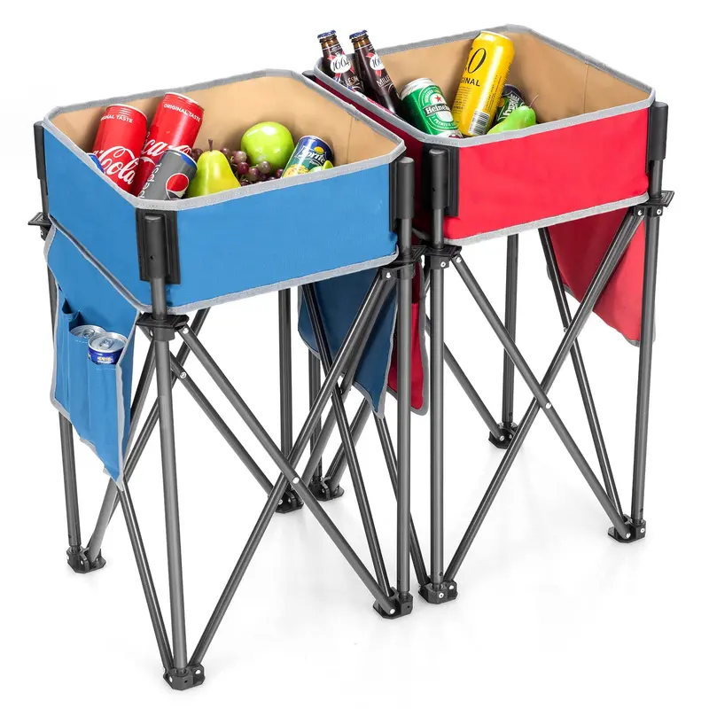 Pair of Portable Folding Camping Tables with Built-In Sink Storage