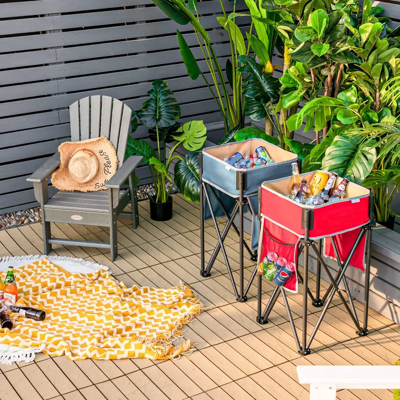 Pair of Portable Folding Camping Tables with Built-In Sink Storage