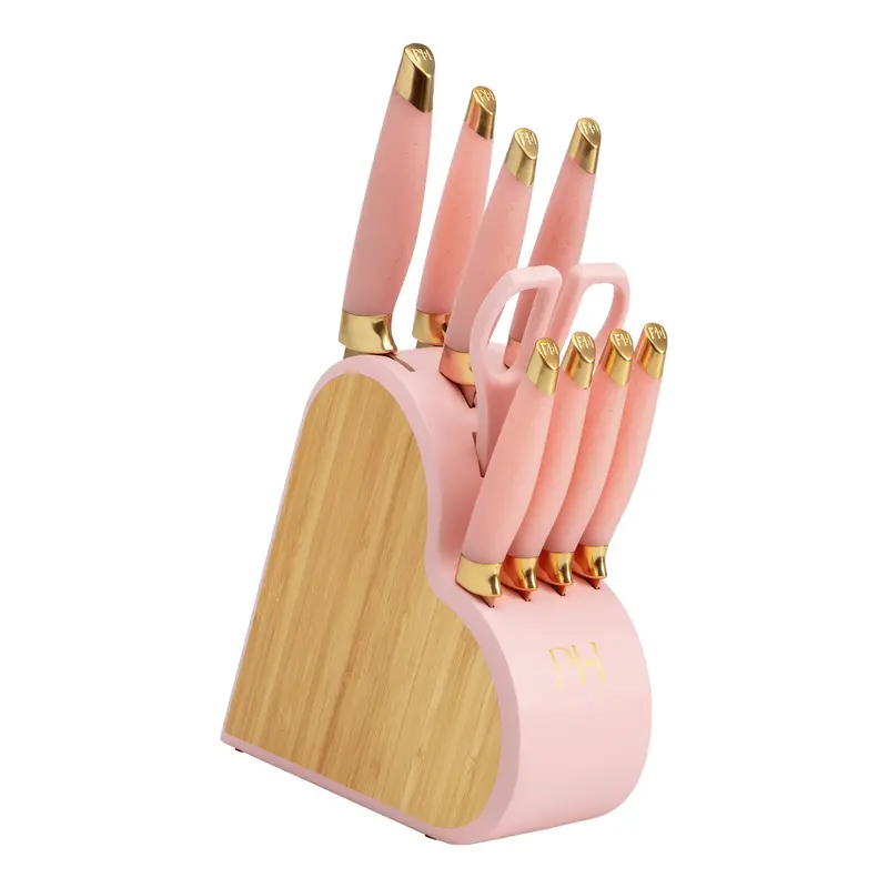 Paris Hilton Heart-Shaped Stainless Steel Knife Block Set – 10-Piece Pink Collection