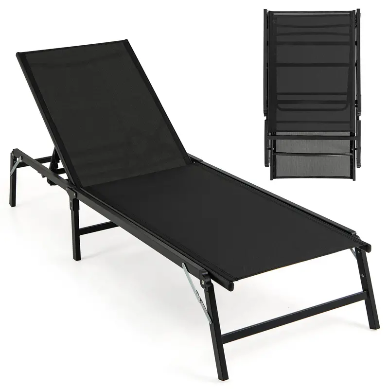 Patio Chaise Lounge Chair – Height-Adjustable Backrest with Five Recline Settings