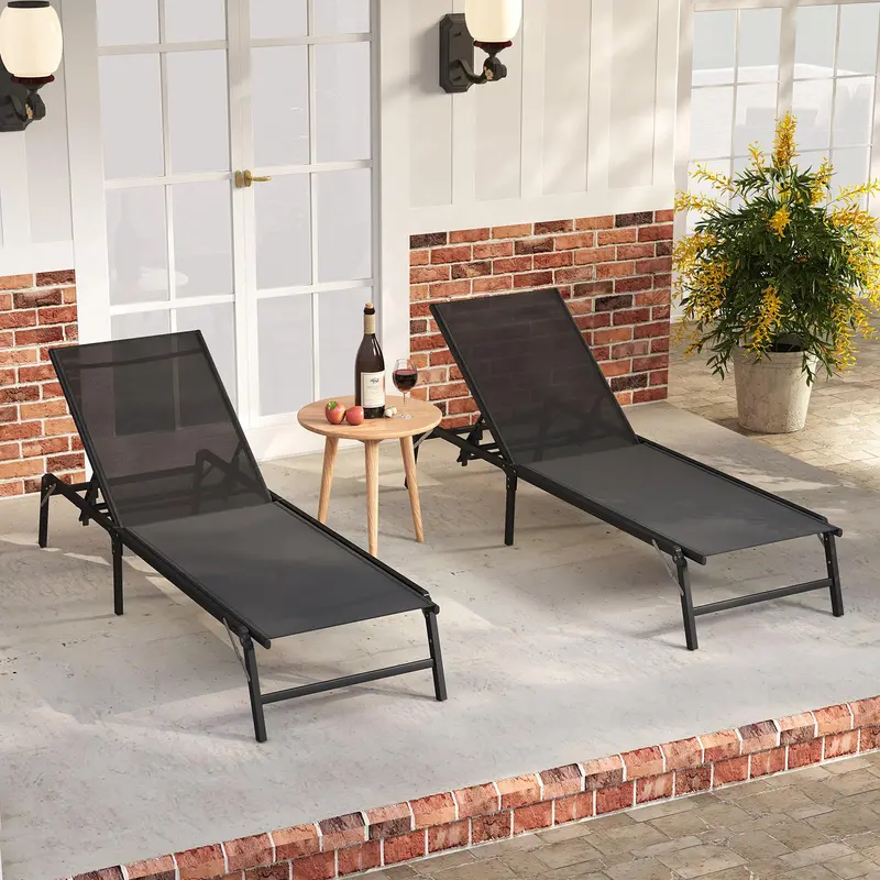 Patio Chaise Lounge Chair – Height-Adjustable Backrest with Five Recline Settings 2