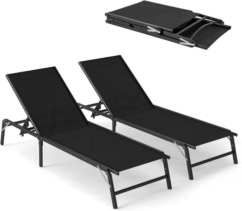 Patio Chaise Lounge Chair – Height-Adjustable Backrest with Five Recline Settings