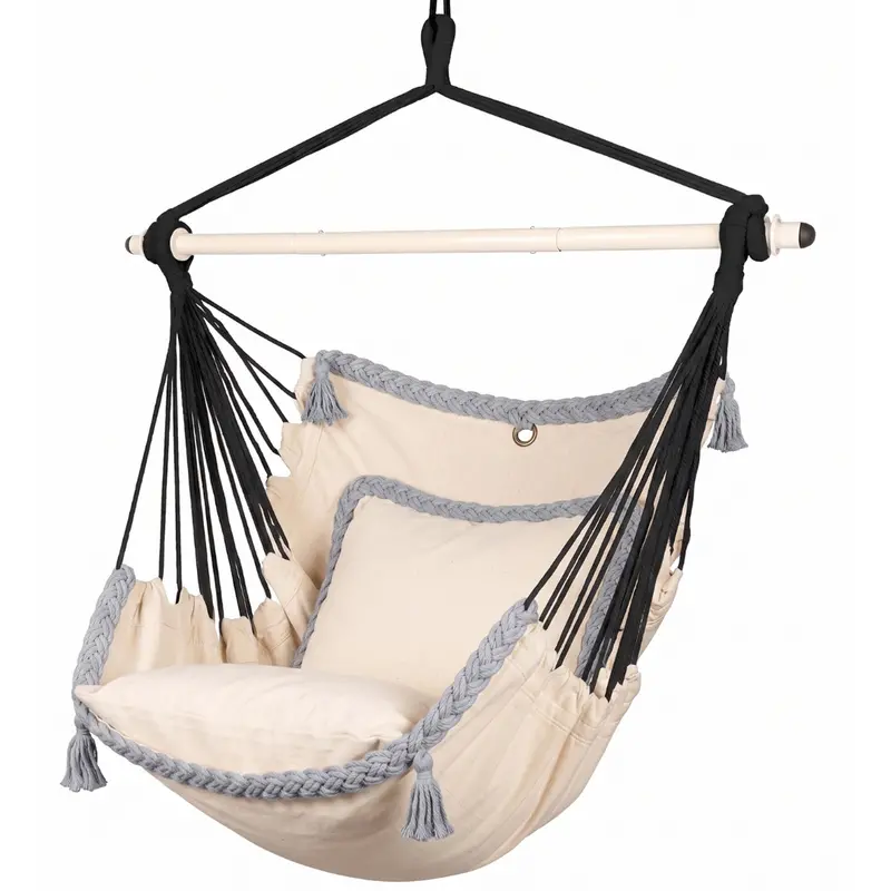 Patio Hammock Chair with Plush Cushions and Hanging Hardware for Outdoor Relaxation
